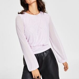 Bar III Sheer Mesh Blouson Top Light Pink Women’s Small